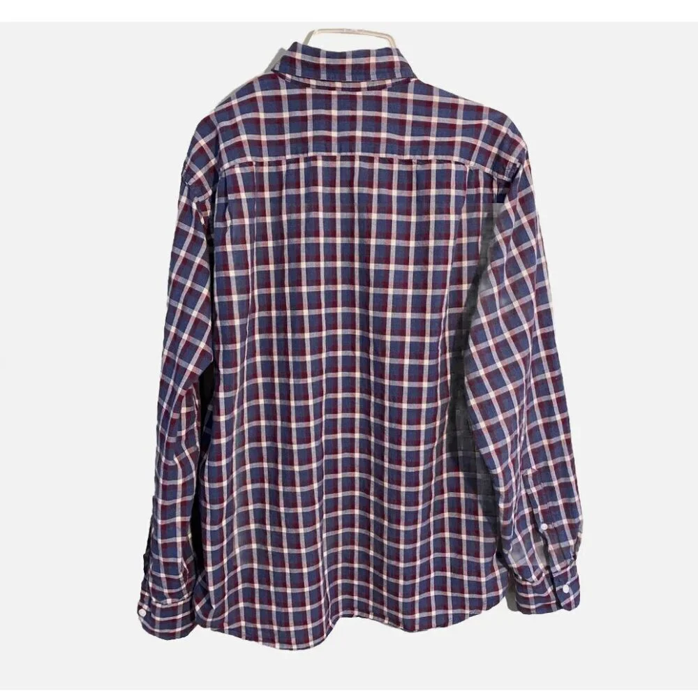 J.Crew Men's Heathered Cotton Blue Red White Plaid Pocket Button Up Shirt Size L